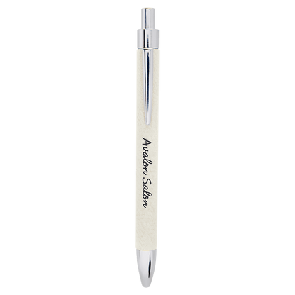 White engraved leatherette pen