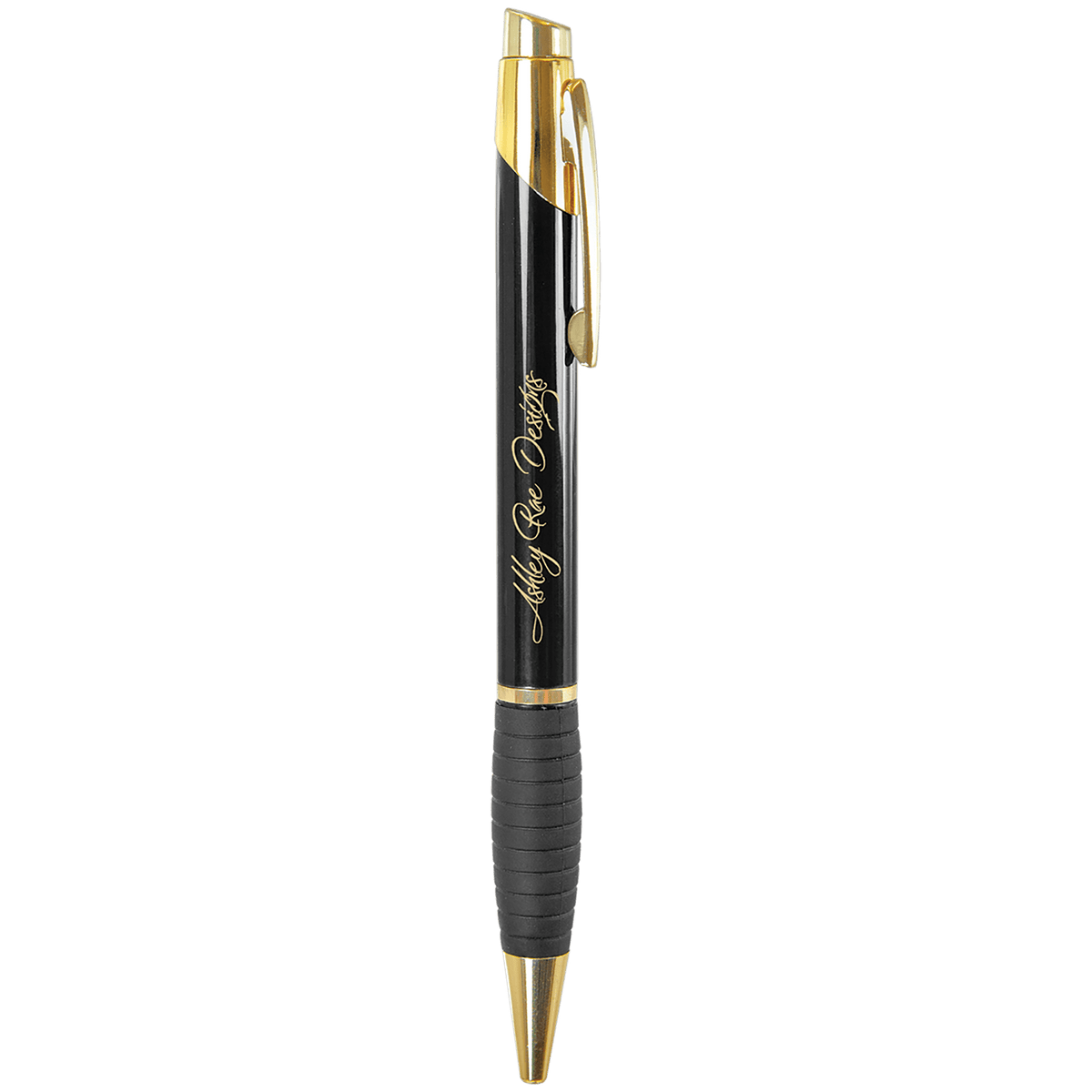 Gloss black engraved brass pen with gripper