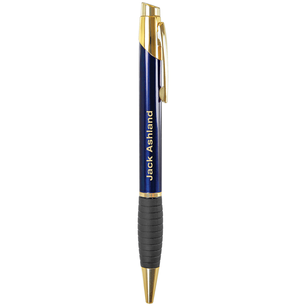 Gloss blue engraved brass pen with gripper