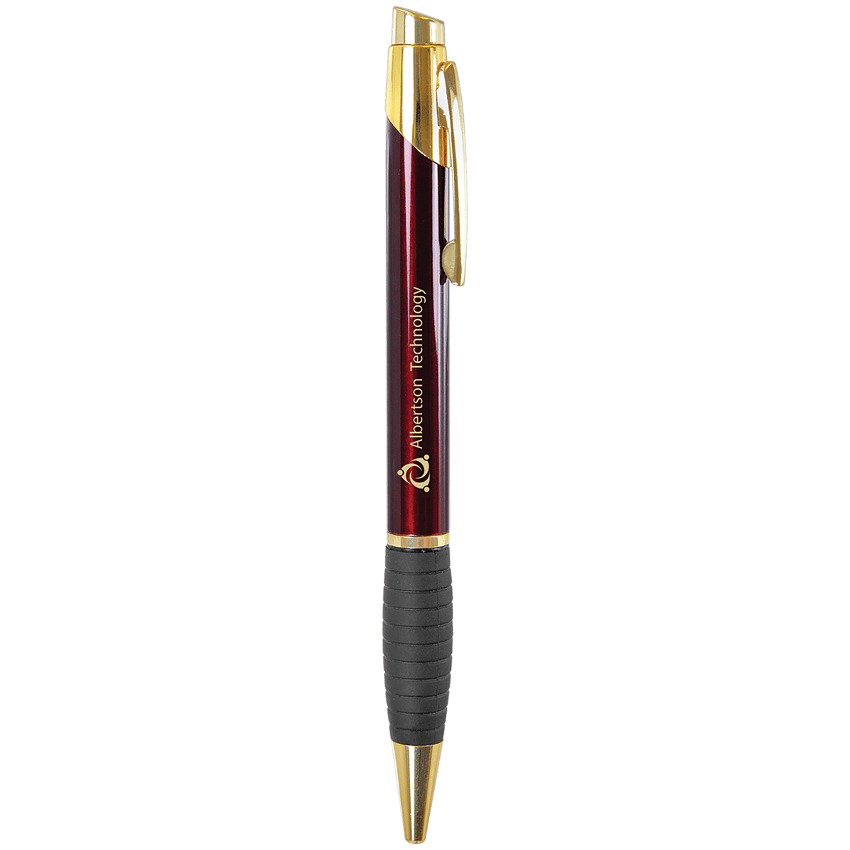Gloss burgundy engraved brass pen with gripper