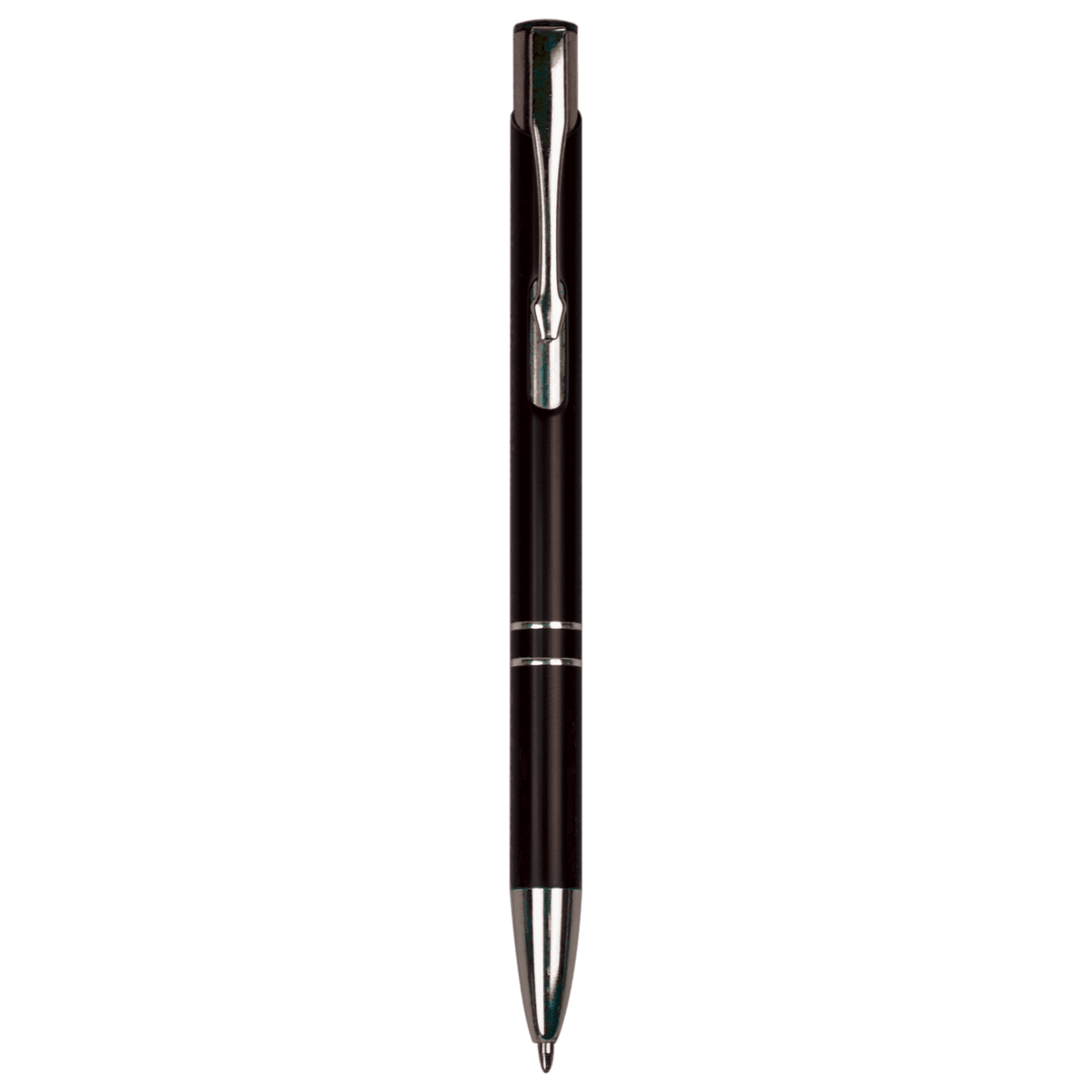 Black engraved aluminum pen with silver trim