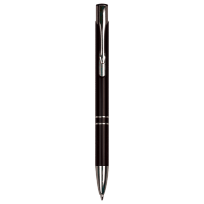Black engraved aluminum pen with silver trim