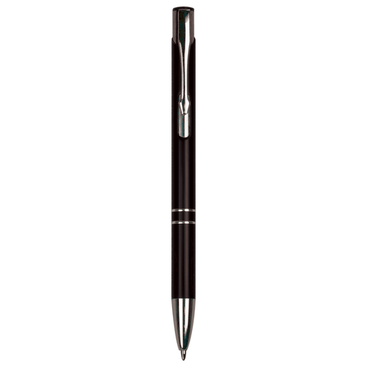 Black engraved aluminum pen with silver trim