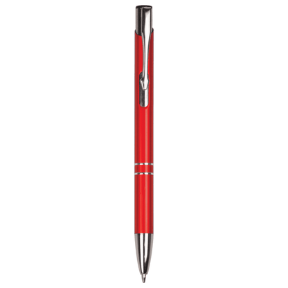 Red engraved aluminum pen with silver trim