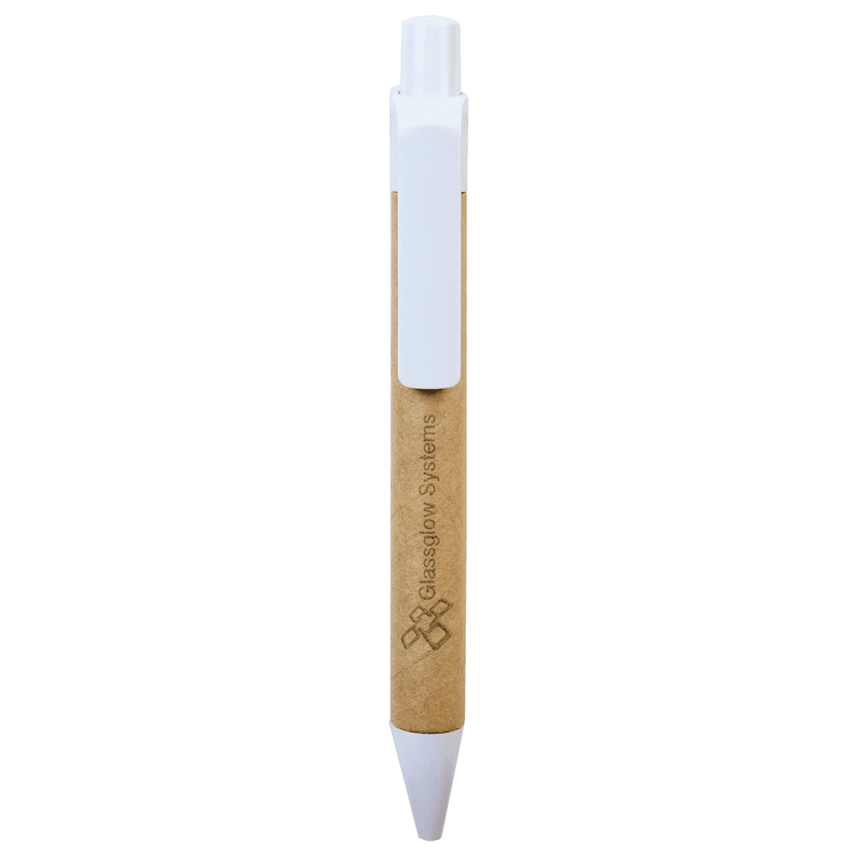 Recycled paper engraved pen with white trim