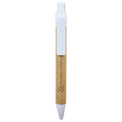 Recycled paper engraved pen with white trim