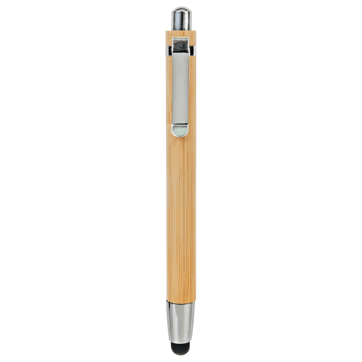 Click style engraved bamboo pen with stylus at the tip