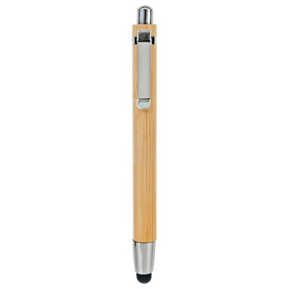 Click style engraved bamboo pen with stylus at the tip
