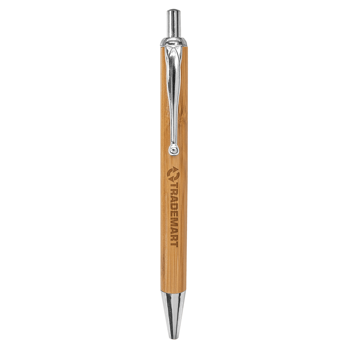 Bamboo engraved pen with silver trim