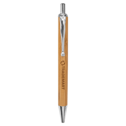 Bamboo engraved pen with silver trim