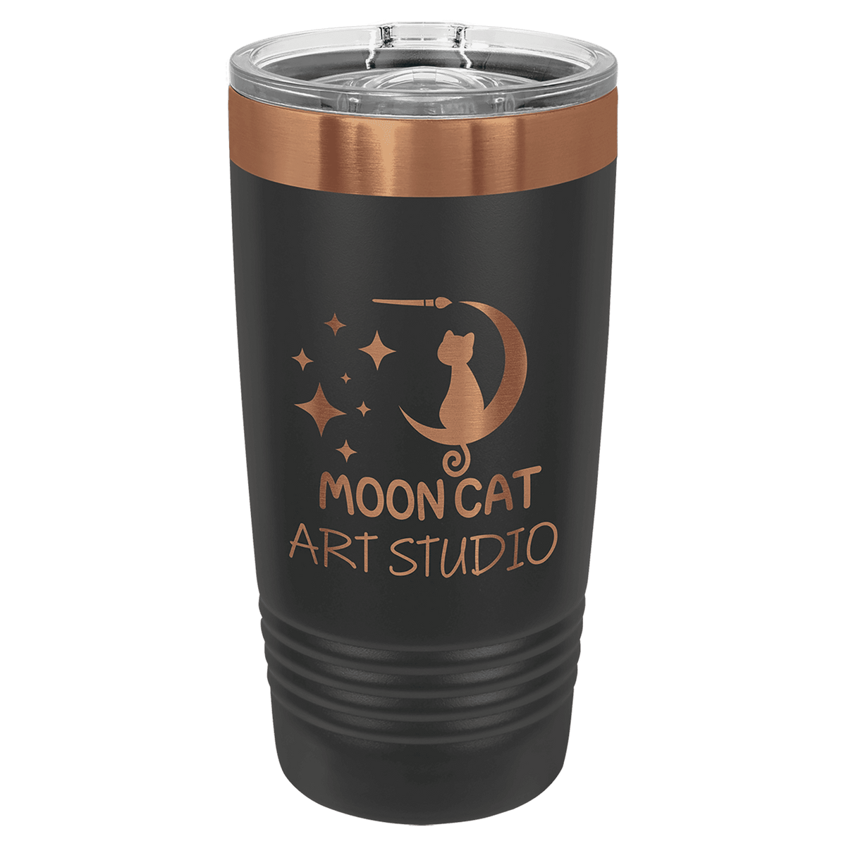 Black and Rose Gold 20 oz Ringneck Tumbler with Lid laser engraved with custom logo