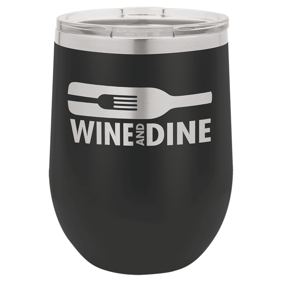 Black 12 oz laser engraved custom logo stemless wine tumbler with lid