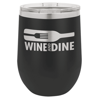 Black 12 oz laser engraved custom logo stemless wine tumbler with lid