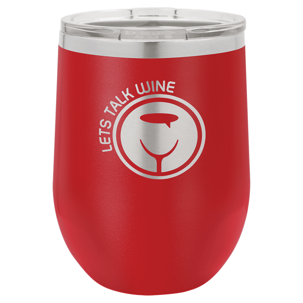 Red 12 oz laser engraved custom logo stemless wine tumbler with lid