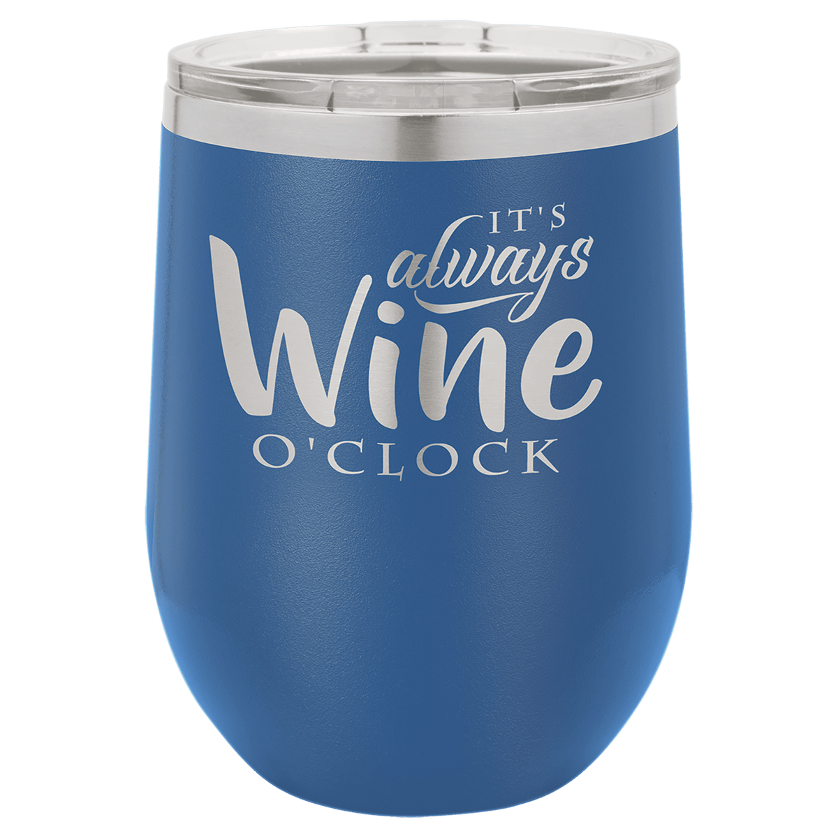 Royal Blue 12 oz laser engraved custom logo stemless wine tumbler with lid
