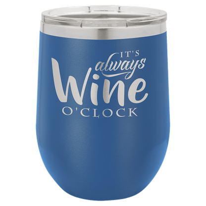 Royal Blue 12 oz laser engraved custom logo stemless wine tumbler with lid