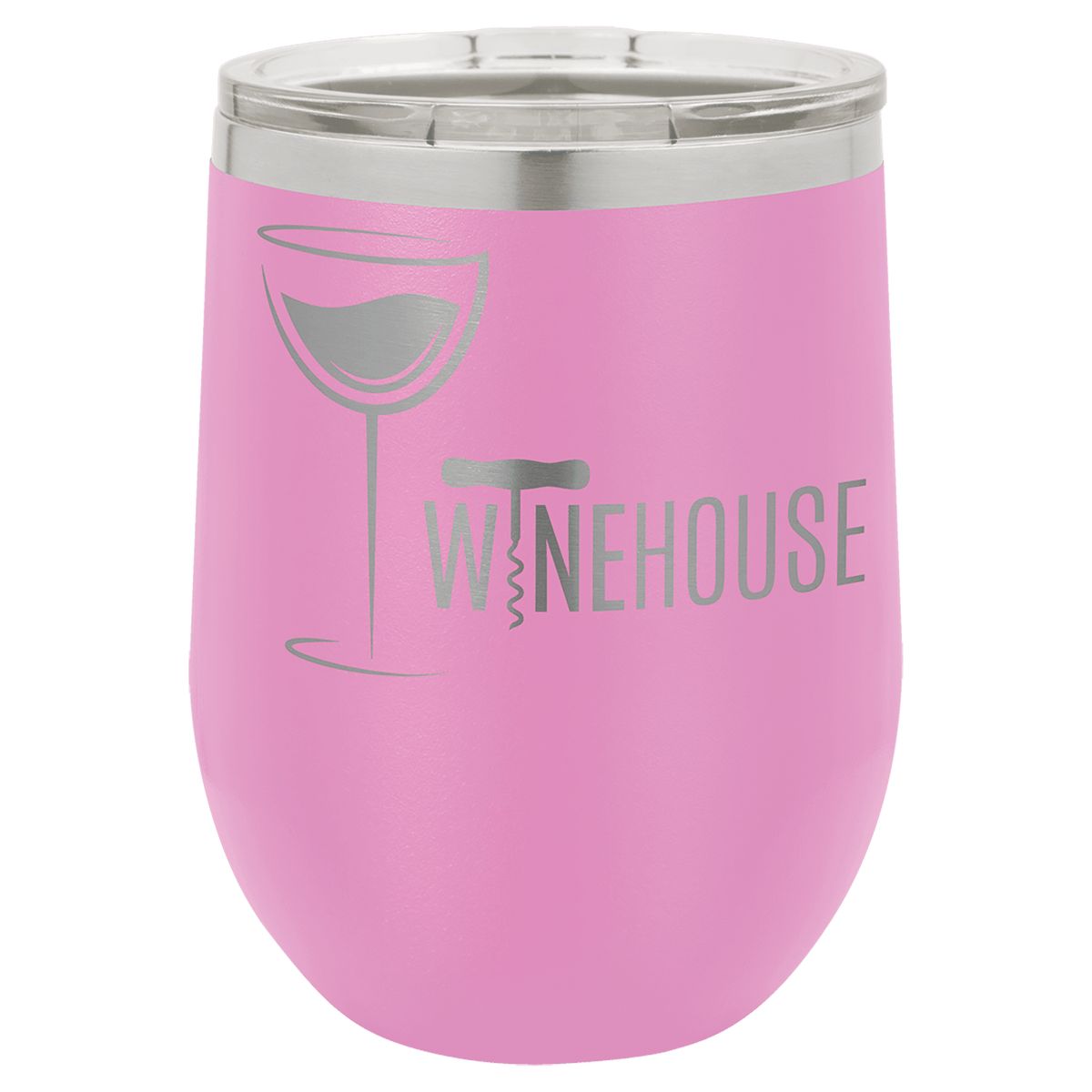 Light Purple 12 oz laser engraved custom logo stemless wine tumbler with lid