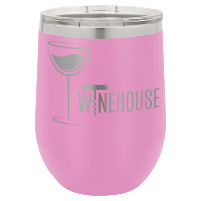 Light Purple 12 oz laser engraved custom logo stemless wine tumbler with lid