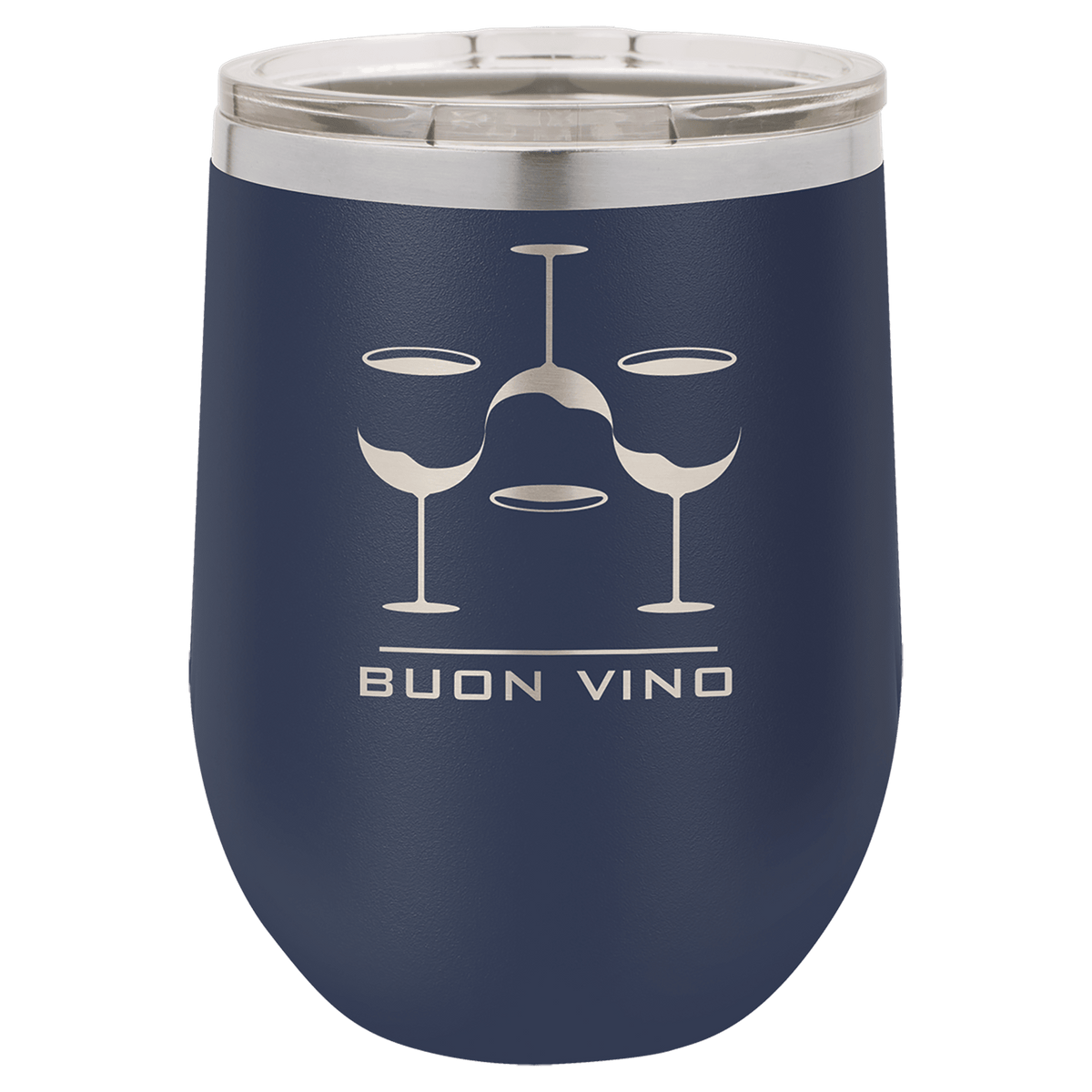 Navy Blue 12 oz laser engraved custom logo stemless wine tumbler with lid