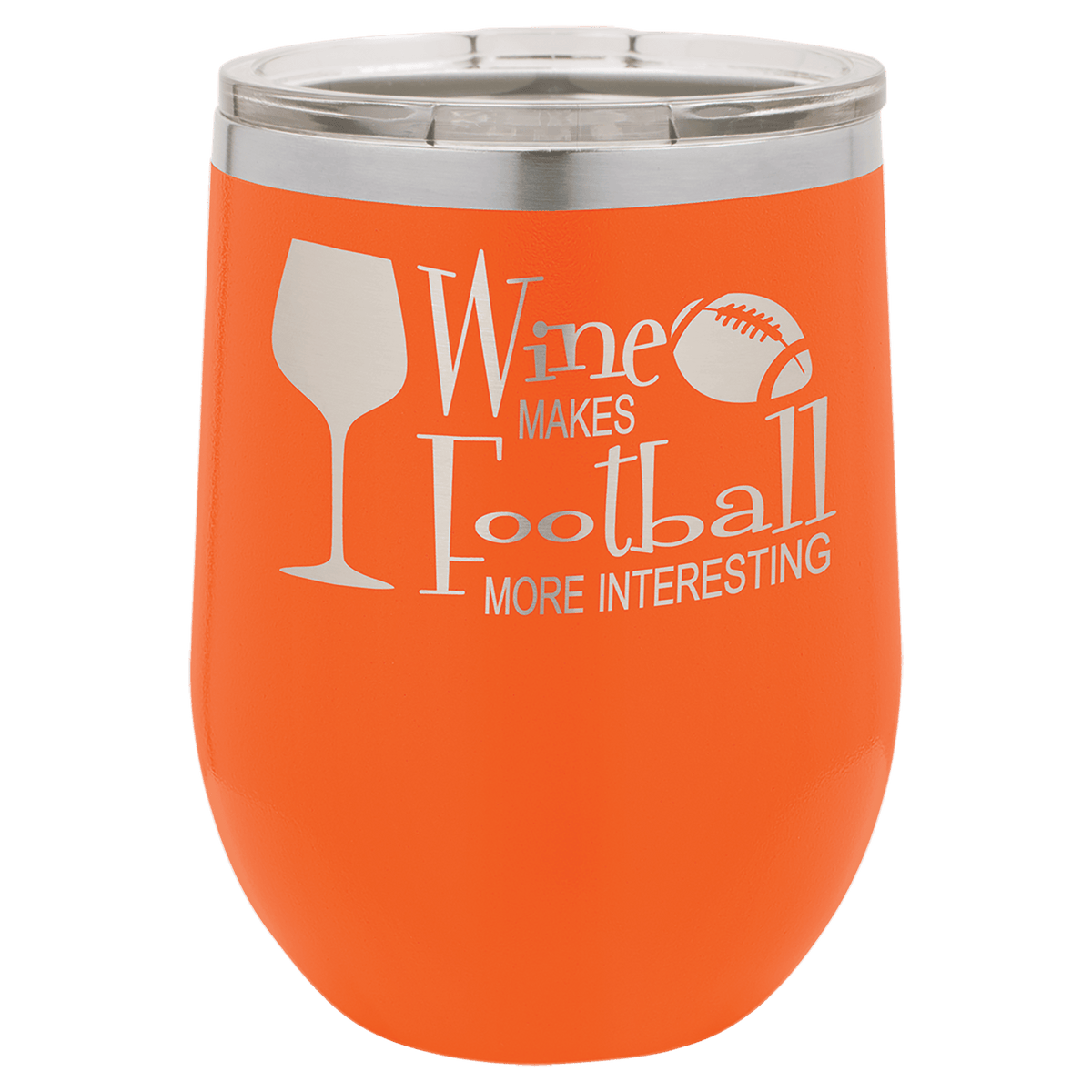 Orange 12 oz laser engraved custom logo stemless wine tumbler with lid