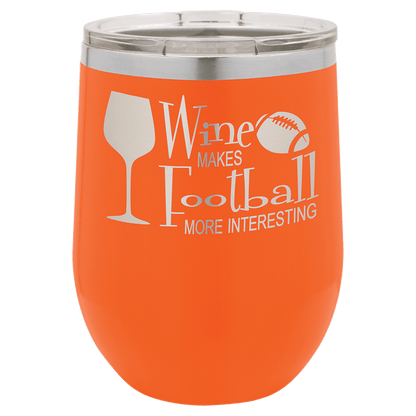 Orange 12 oz laser engraved custom logo stemless wine tumbler with lid