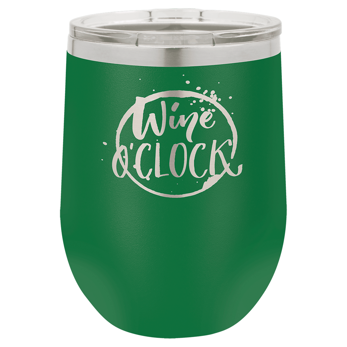 Green 12 oz laser engraved custom logo stemless wine tumbler with lid