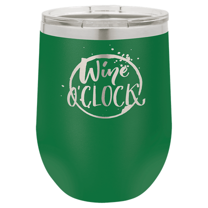 Green 12 oz laser engraved custom logo stemless wine tumbler with lid