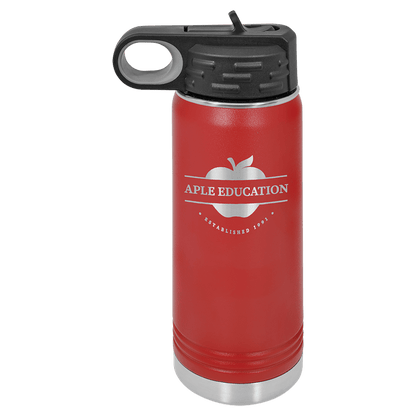 Red 20 oz laser engraved custom logo water bottle with straw lid