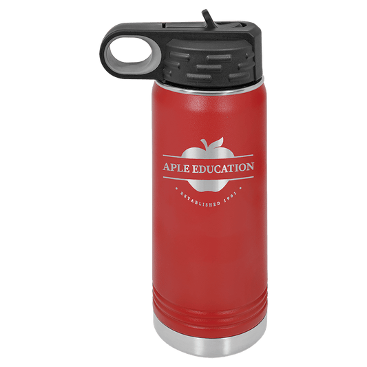 Red 20 oz laser engraved custom logo water bottle with straw lid