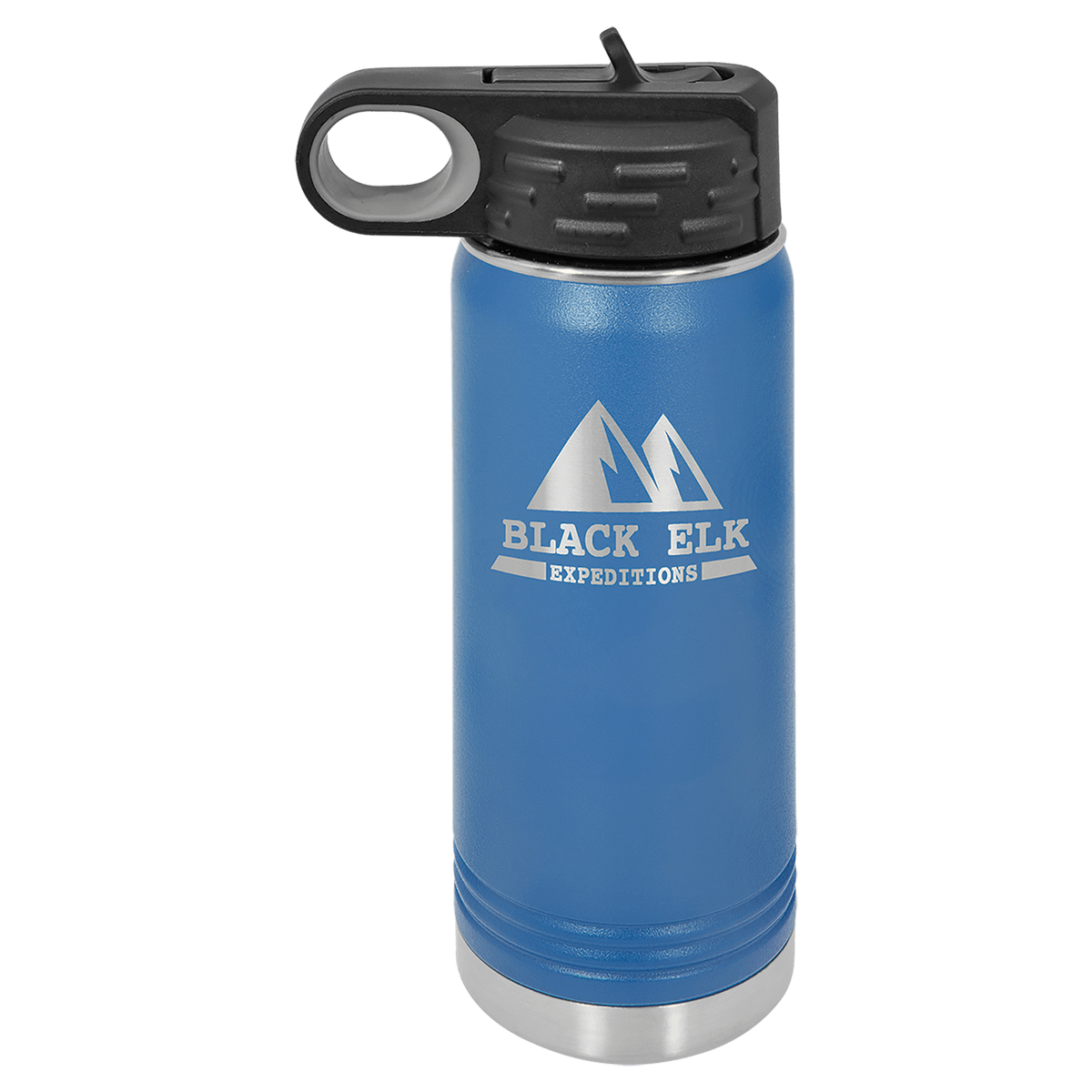 Royal Blue 20 oz laser engraved custom logo water bottle with straw lid