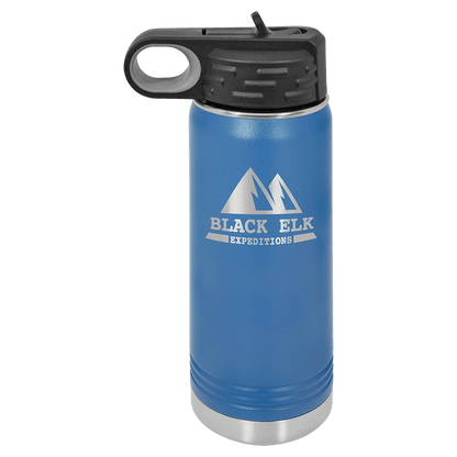 Royal Blue 20 oz laser engraved custom logo water bottle with straw lid