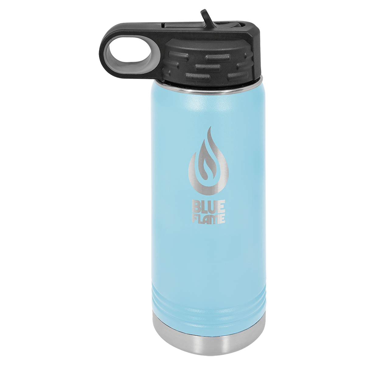 Light Blue 20 oz laser engraved custom logo water bottle with straw lid