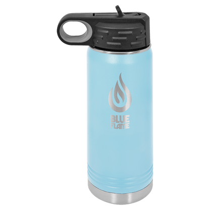 Light Blue 20 oz laser engraved custom logo water bottle with straw lid