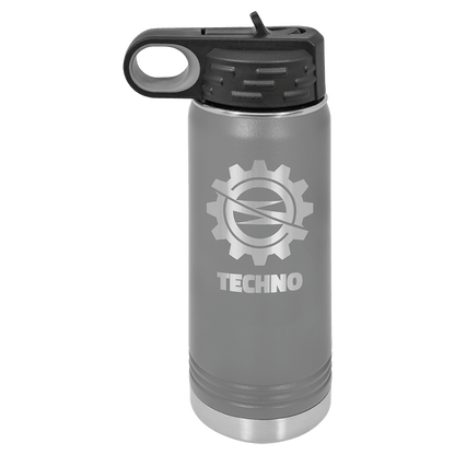 Dark Gray 20 oz laser engraved custom logo water bottle with straw lid
