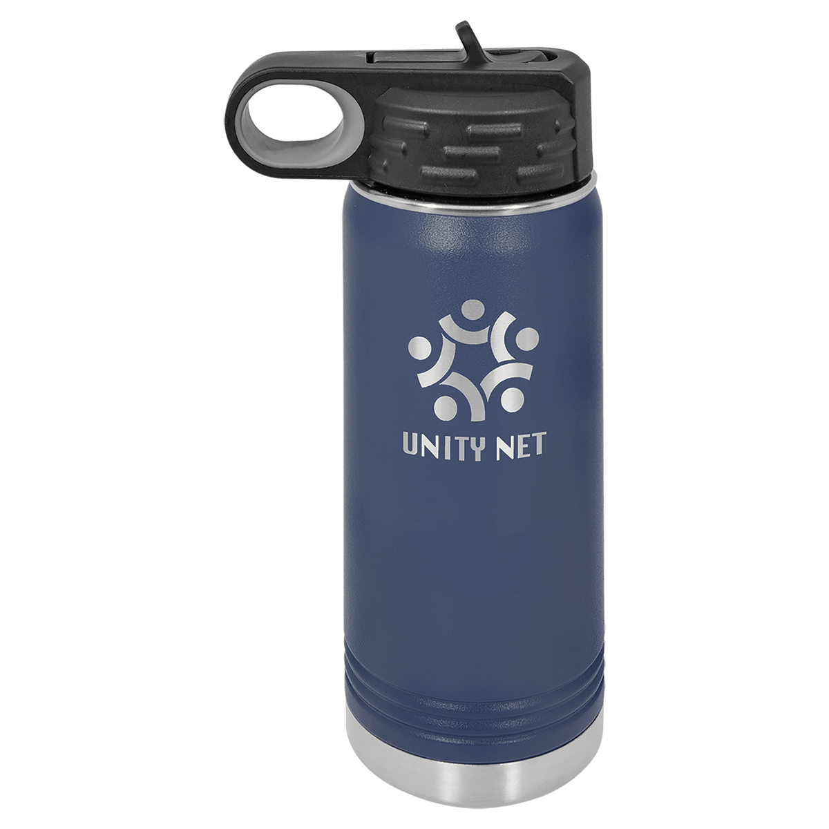 Navy Blue 20 oz laser engraved custom logo water bottle with straw lid