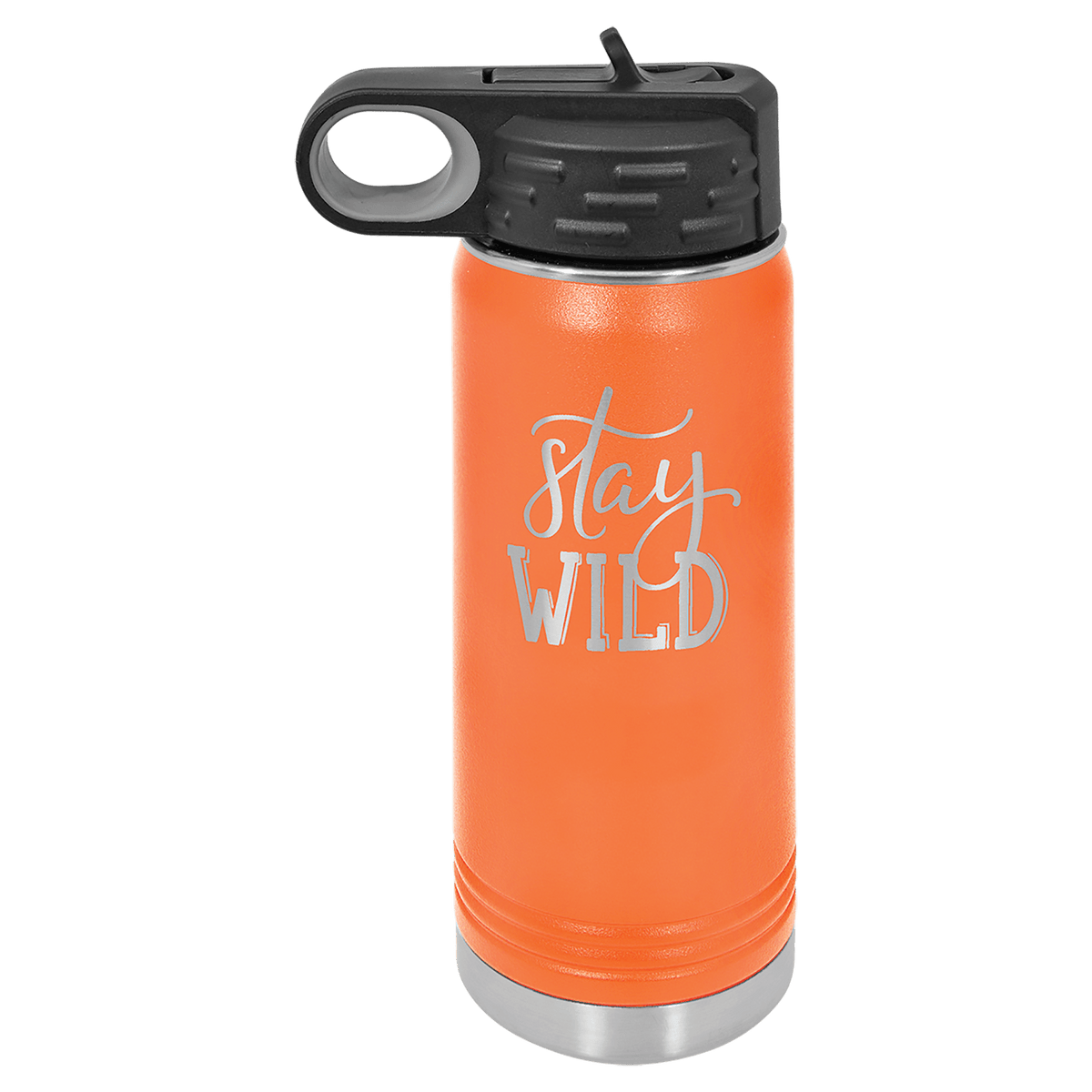 Orange 20 oz laser engraved custom logo water bottle with straw lid
