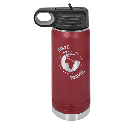 Maroon 20 oz laser engraved custom logo water bottle with straw lid