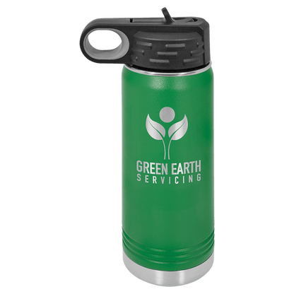 Green 20 oz laser engraved custom logo water bottle with straw lid