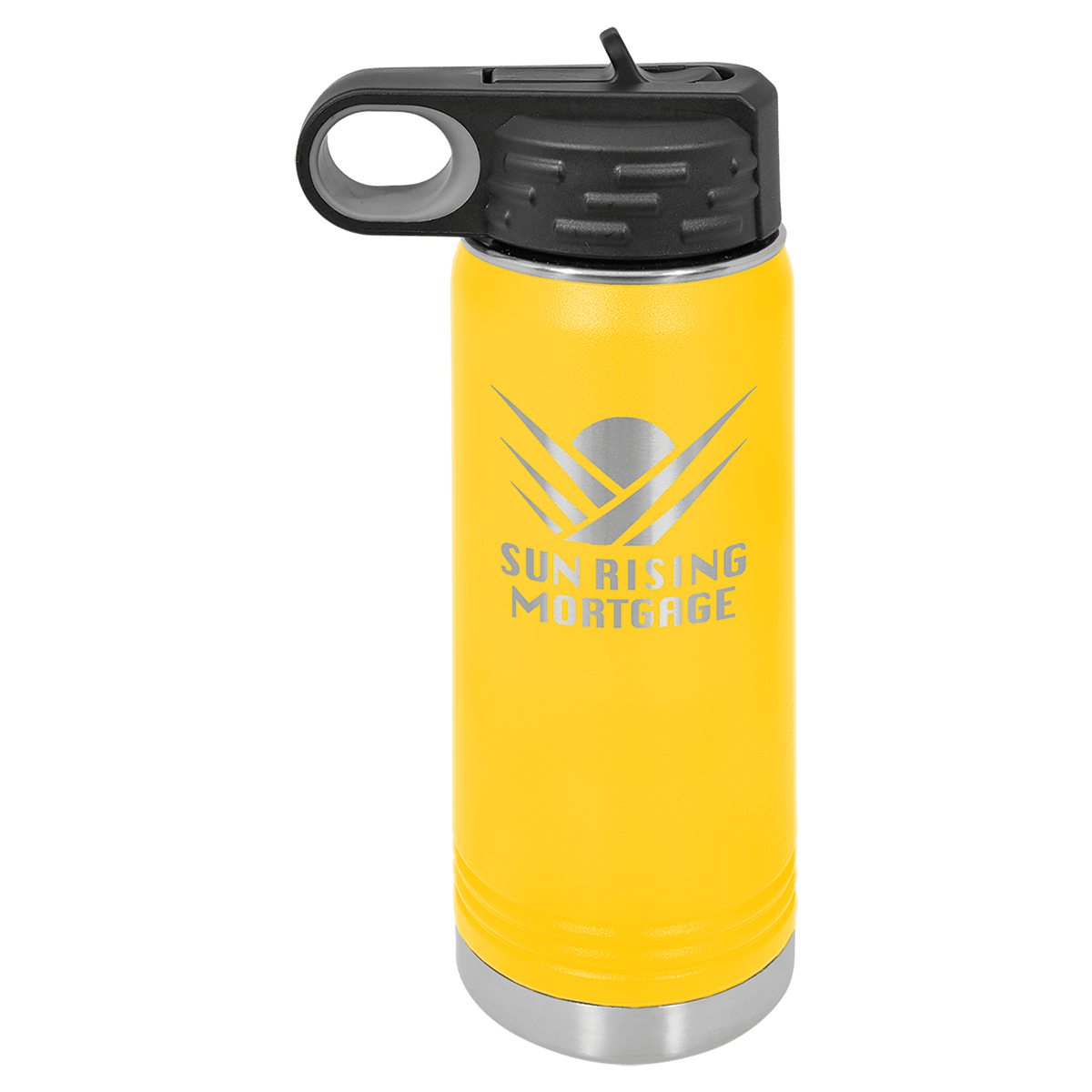 Yellow 20 oz laser engraved custom logo water bottle with straw lid
