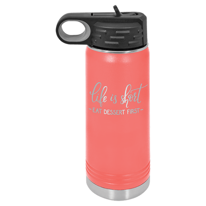 Coral 20 oz laser engraved custom logo water bottle with straw lid
