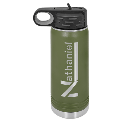 Olive Green 20 oz laser engraved custom logo water bottle with straw lid