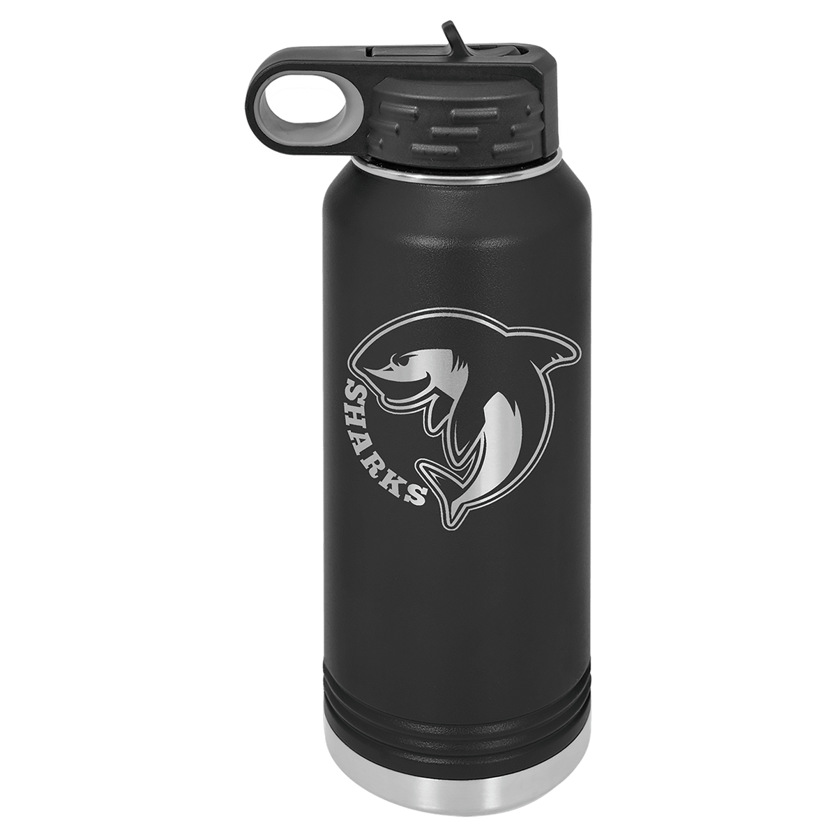 Black 32 oz laser engraved custom logo water bottle with straw lid