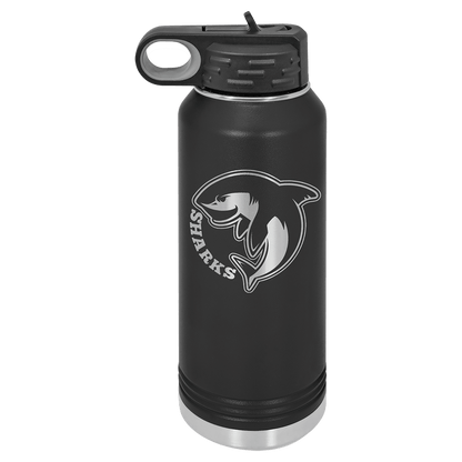 Black 32 oz laser engraved custom logo water bottle with straw lid