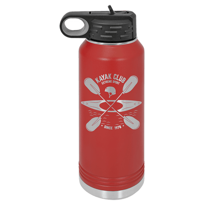 Red 32 oz laser engraved custom logo water bottle with straw lid