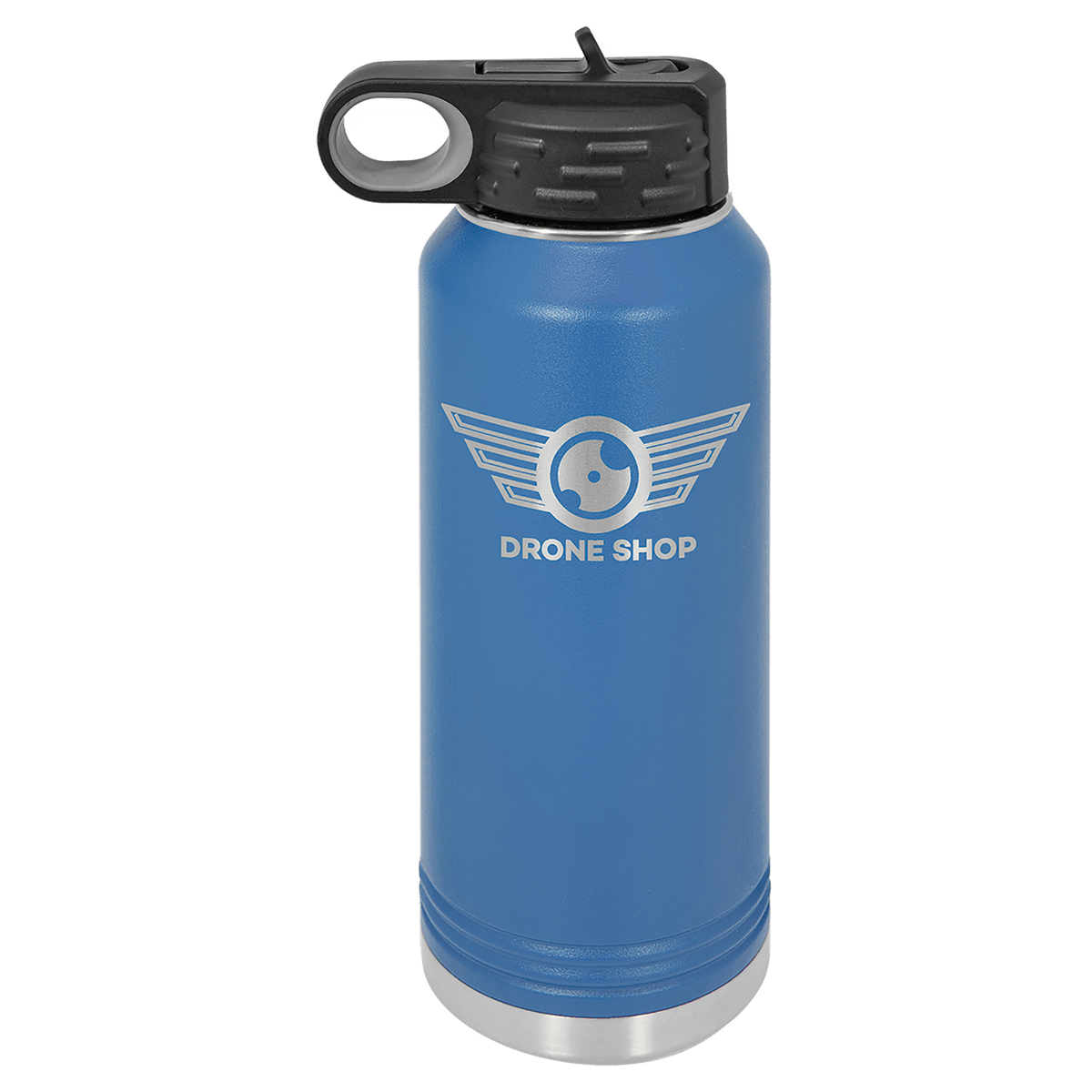 Royal Blue 32 oz laser engraved custom logo water bottle with straw lid