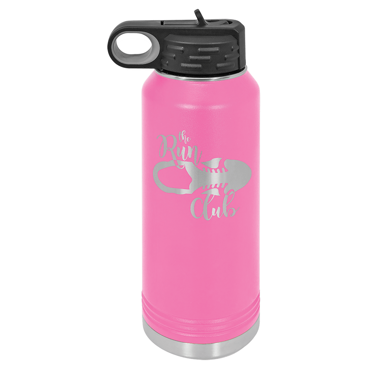 Pink 32 oz laser engraved custom logo water bottle with straw lid
