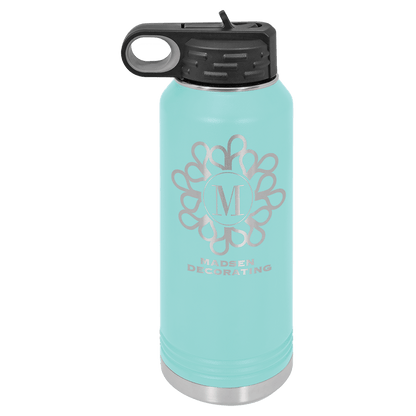 Teal 32 oz laser engraved custom logo water bottle with straw lid