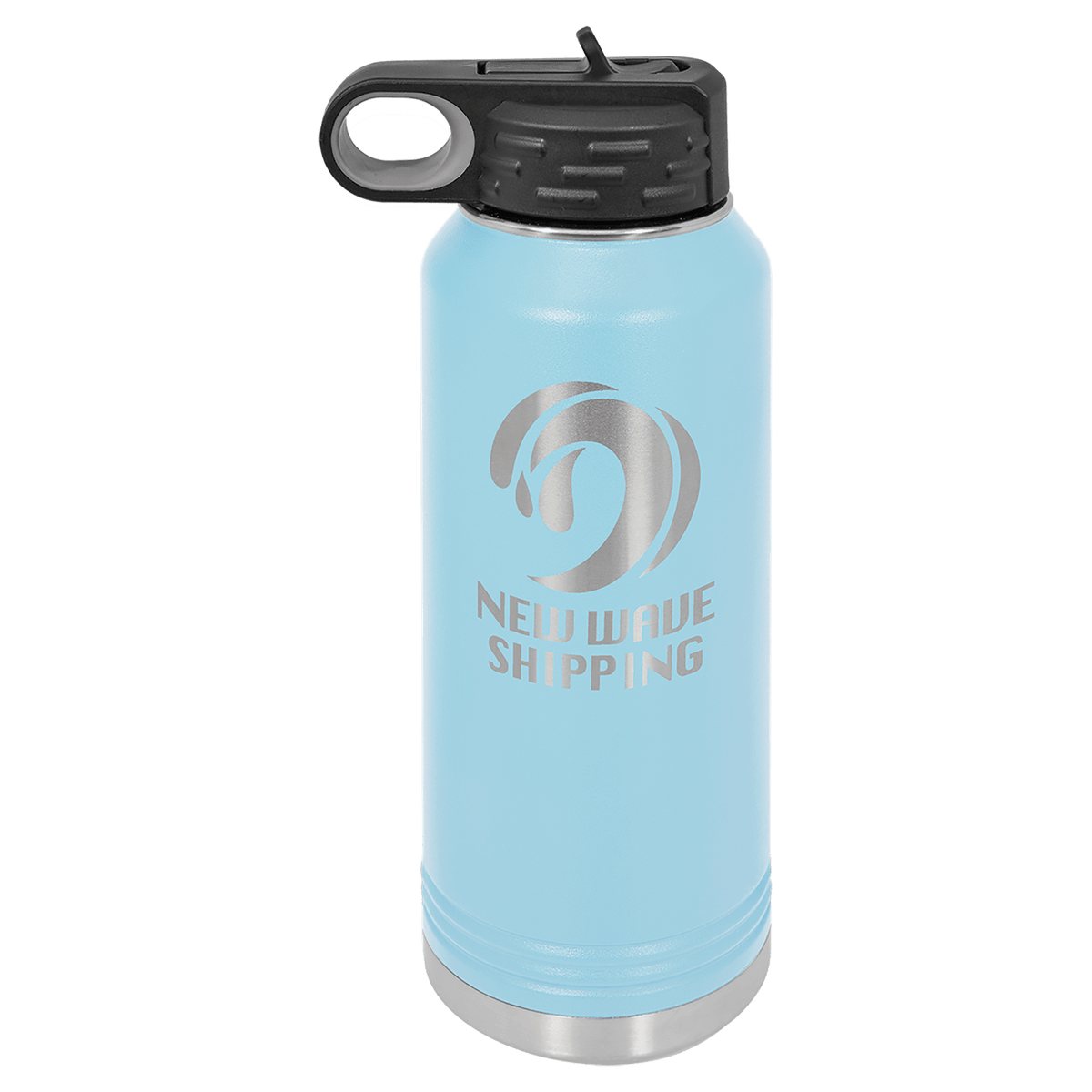 Light Blue 32 oz laser engraved custom logo water bottle with straw lid