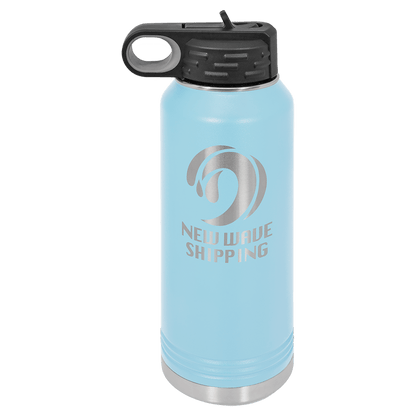 Light Blue 32 oz laser engraved custom logo water bottle with straw lid