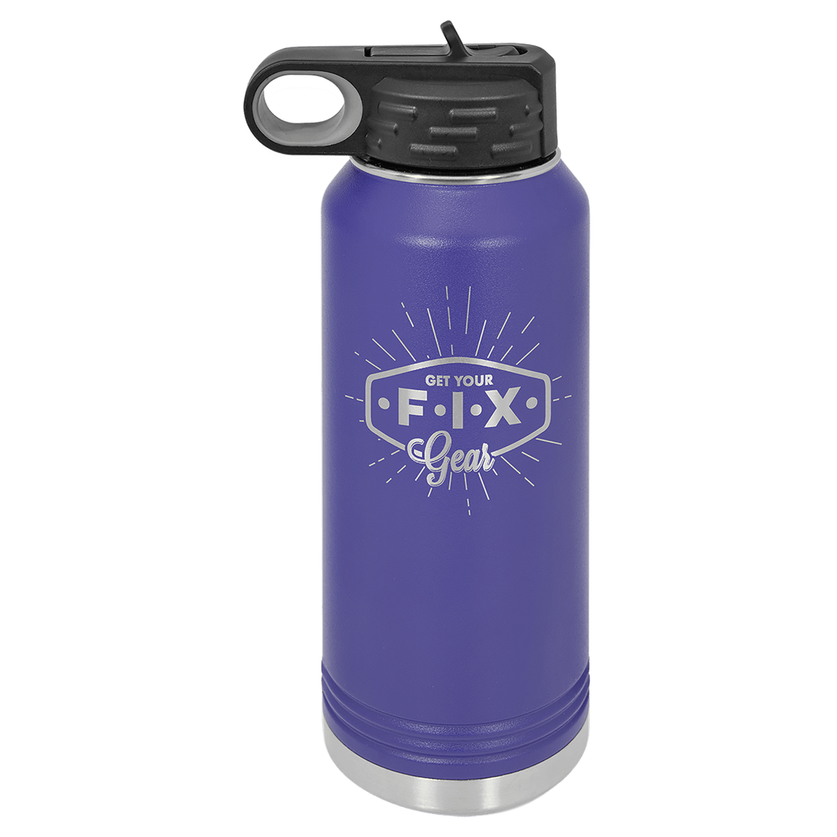 Purple 32 oz laser engraved custom logo water bottle with straw lid